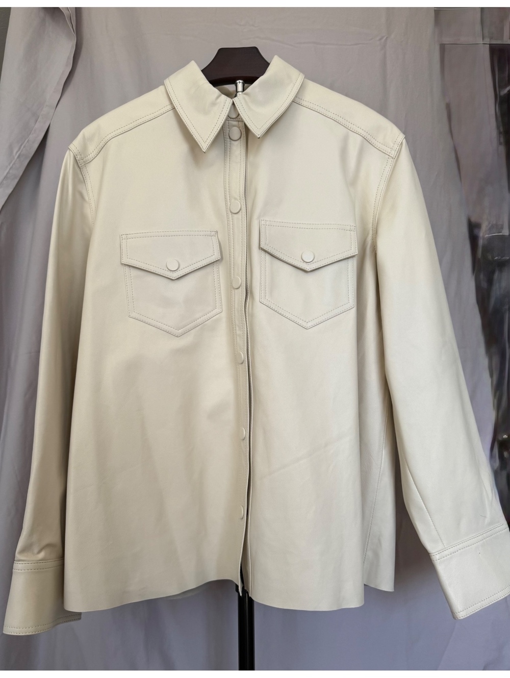 L'Academie Aylah Faux Leather Blouse Shirt Jacket Cream Beige Women's Size S - Picture 1 of 7